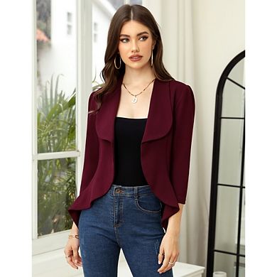 Women 3/4 Sleeve Open Front Blazer Casual Office Jacket
