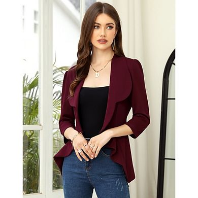Women 3/4 Sleeve Open Front Blazer Casual Office Jacket