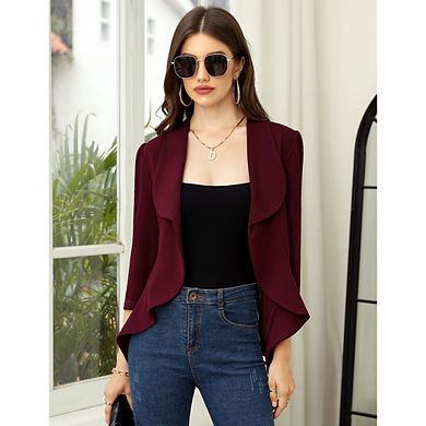 Women 3/4 Sleeve Open Front Blazer Casual Office Jacket