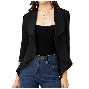 Women 3/4 Sleeve Open Front Blazer Casual Office Jacket