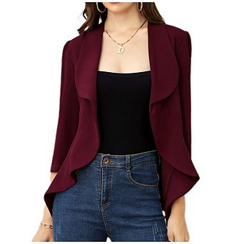 Women 3/4 Sleeve Open Front Blazer Casual Office Jacket