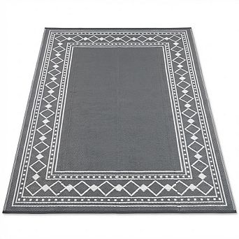 Waterproof Outdoor Rug UV Resistant Reversible, Argyle Plastic Area Rug for Balcony Patio Porch
