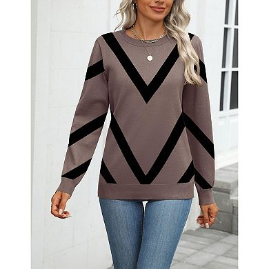 Zeagoo Women's Fall Long Sleeve Crew Neck Pullover Sweaters, Loose Polka Dot Dressy Basic Tops