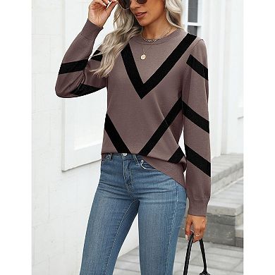 Zeagoo Women's Fall Long Sleeve Crew Neck Pullover Sweaters, Loose Polka Dot Dressy Basic Tops