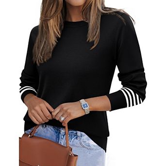 Zeagoo Women's Fall Long Sleeve Crew Neck Pullover Sweaters, Loose Polka Dot Dressy Basic Tops