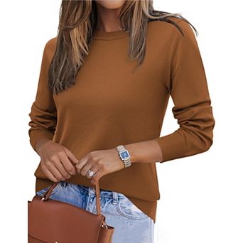 Zeagoo Women's Fall Long Sleeve Crew Neck Pullover Sweaters, Loose Polka Dot Dressy Basic Tops