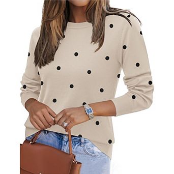 Zeagoo Women's Fall Long Sleeve Crew Neck Pullover Sweaters, Loose Polka Dot Dressy Basic Tops
