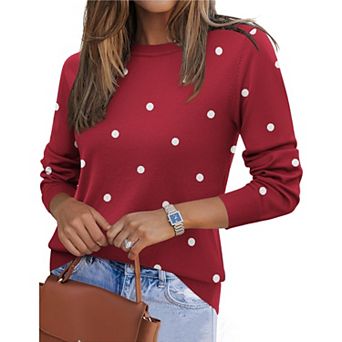 Zeagoo Women's Fall Long Sleeve Crew Neck Pullover Sweaters, Loose Polka Dot Dressy Basic Tops