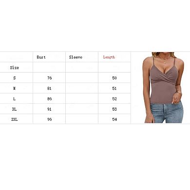 Women's Ruched Wrap V Neck Tank Top, Fitted Spaghetti Strap Casual Blouse