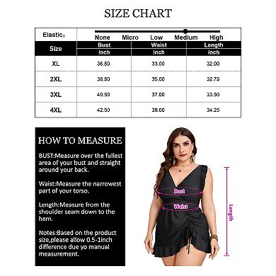 Plus Size Women's One Piece Swimdress Ruffled Hem Skirted Swimsuit