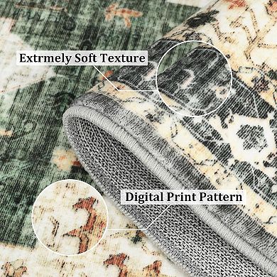 Boho Low Pile Rugs, Non Slip Washable Carpet for Kitchen, Laundry Room, Bathroom