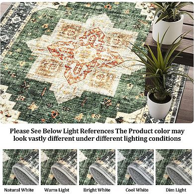 Boho Low Pile Rugs, Non Slip Washable Carpet for Kitchen, Laundry Room, Bathroom