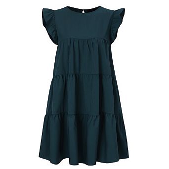 Women's Summer Dresses Ruffle Sleeve Solid Color Beach Casual Loose Flowy Babydoll Dresses Sundress