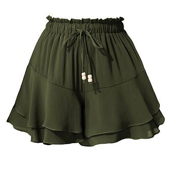 Women's A Line Ruffle Layered Skirts Elastic High Waisted Flowy Casual Drawstring Mini Skirt