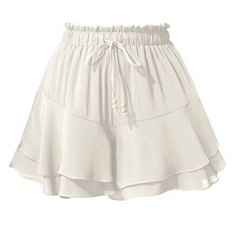 Women's A Line Ruffle Layered Skirts Elastic High Waisted Flowy Casual Drawstring Mini Skirt
