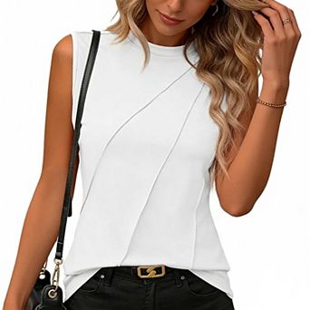 Women's High Neck Sleeveless Tank Top, Seam Detail Casual Fitted Top