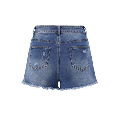 Women's Mid Rise Distressed Denim Shorts with Frayed Hem