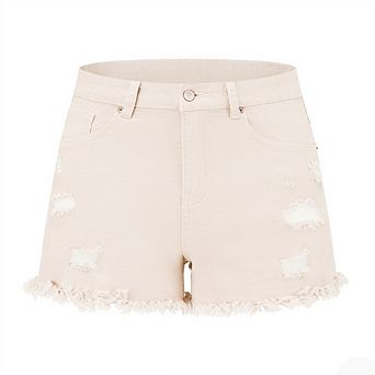 Women's Mid Rise Distressed Denim Shorts with Frayed Hem