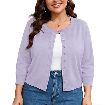 Women Plus Size 3/4 Sleeve Button Front Cardigan Sweater Soft Knit Casual Top