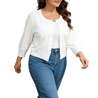 Women Plus Size 3/4 Sleeve Button Front Cardigan Sweater Soft Knit Casual Top