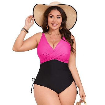 Seoria Womens Plus Size One Piece Swimsuit V Neck Wrap Front Tummy Control Bathing Suit