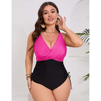 Seoria Womens Plus Size One Piece Swimsuit V Neck Wrap Front Tummy Control Bathing Suit