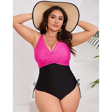 Seoria Womens Plus Size One Piece Swimsuit V Neck Wrap Front Tummy Control Bathing Suit