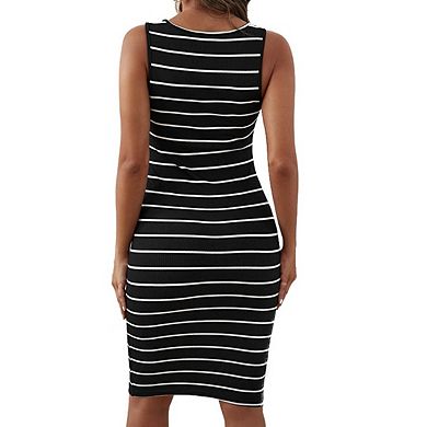Women's Maternity Sleeveless Ruched Pregnancy Tank Dress Clothes