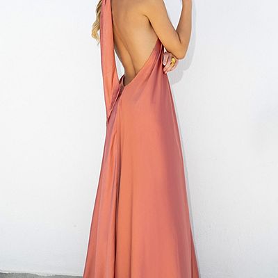 Women's Halter Neck Satin Maxi Dress Elegant Flowy Evening Gown