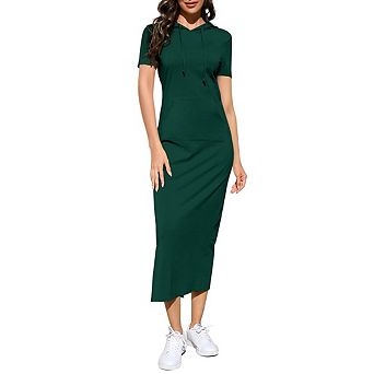 Women's Casual Short Sleeve Pullover Maxi Hoodie Dress Sweatshirt Long Dresses with Pockets