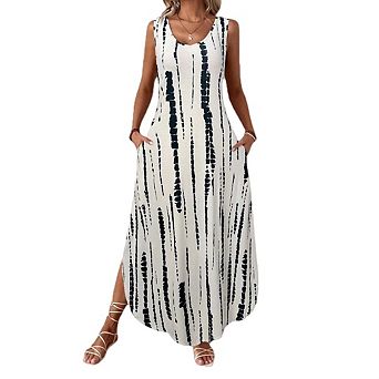 Womens Casual Loose Flowy Beach Dress with Pockets Flare Midi Tank Dress