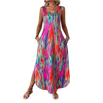 Womens Casual Loose Flowy Beach Dress with Pockets Flare Midi Tank Dress