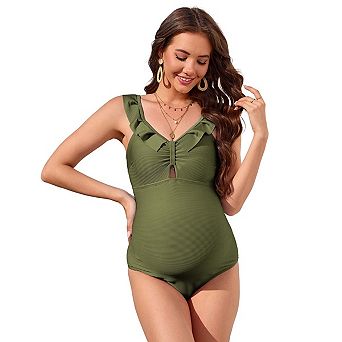 Seoria Maternity One Piece Swimsuit Ruffle Strap Keyhole Ruched Bathing Suit