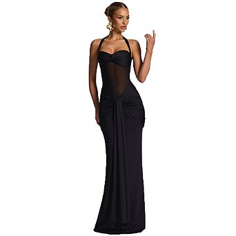 Women's Halter Sweetheart Neck Ruched Mermaid Maxi Dress Formal Evening Gown