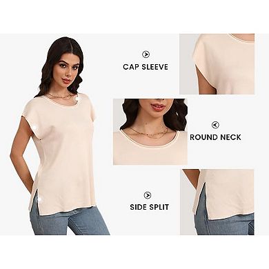 Zeagoo Women's Cap Sleeve Crew Neck Loose Fit Lightweight Knit Pullover Sweater Tops