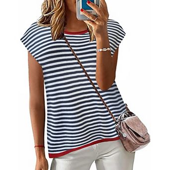 Zeagoo Women's Cap Sleeve Crew Neck Loose Fit Lightweight Knit Pullover Sweater Tops