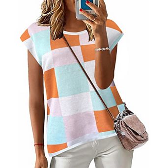 Zeagoo Women's Cap Sleeve Crew Neck Loose Fit Lightweight Knit Pullover Sweater Tops