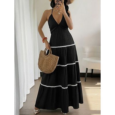 slim fit dress slacks Coral Color Block Halter Neck Maxi Dress