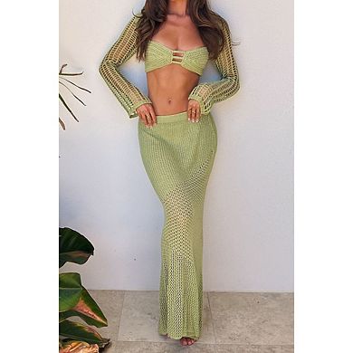 Women's Two Piece Set Crochet Elastic Waist Swimsuit Coverup Set
