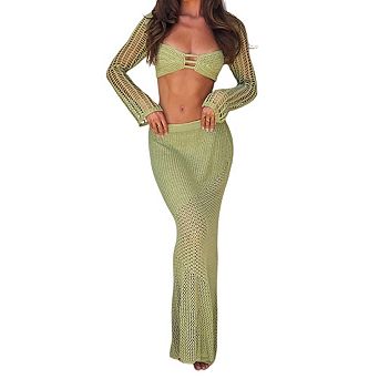Women's Two Piece Set Crochet Elastic Waist Swimsuit Coverup Set