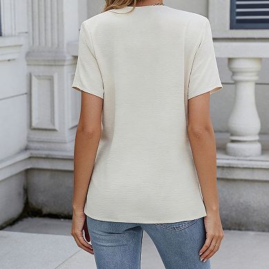 Women's V Neck Wrap Front Short Sleeve Blouse Casual Tunic Top for Casual Wear