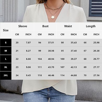 Women's V Neck Wrap Front Short Sleeve Blouse Casual Tunic Top for Casual Wear