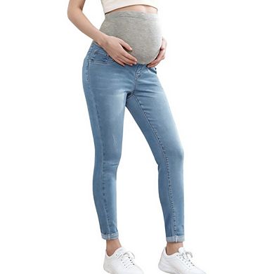 Women's Maternity Jeans Over Belly Skinny Stretchy Denim Pants Comfy Slim Pants