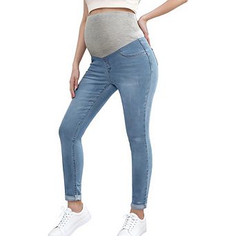 Women's Maternity Jeans Over Belly Skinny Stretchy Denim Pants Comfy Slim Pants