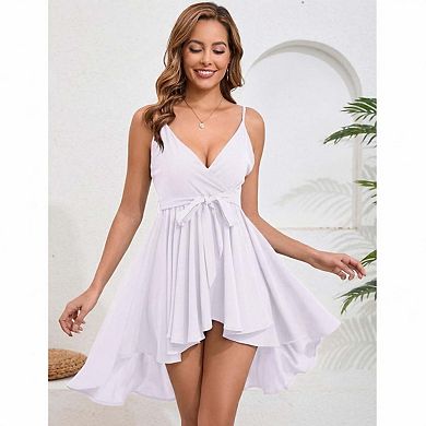 Seoria V Neck Sleeveless Faux Wrap Mini Sundress