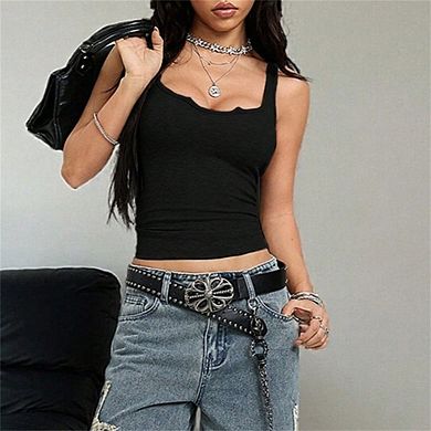 Women Sleeveless Waffle Knit Notch Neck Cami Top Slim Fit Casual Basic Tank Top