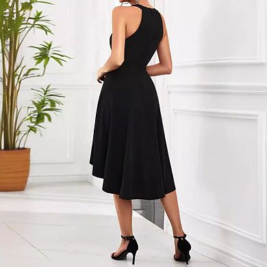 Women's Summer Halter Ruffle Dress Elegant Sleeveless Solid Color Dresses