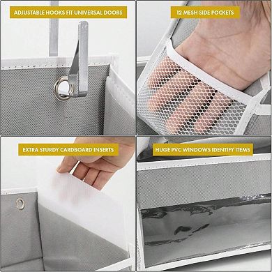 Heavy Duty Over The Door Organizer with 6 Multisized Pockets and 12 Mesh Sides