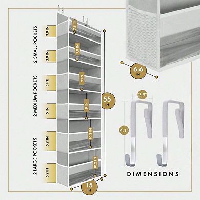Heavy Duty Over The Door Organizer with 6 Multisized Pockets and 12 Mesh Sides