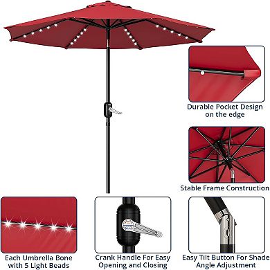 10-Foot Patio Umbrella with Solar Lights - LED Lights - Energy Saving for Bedroom - Dimmable